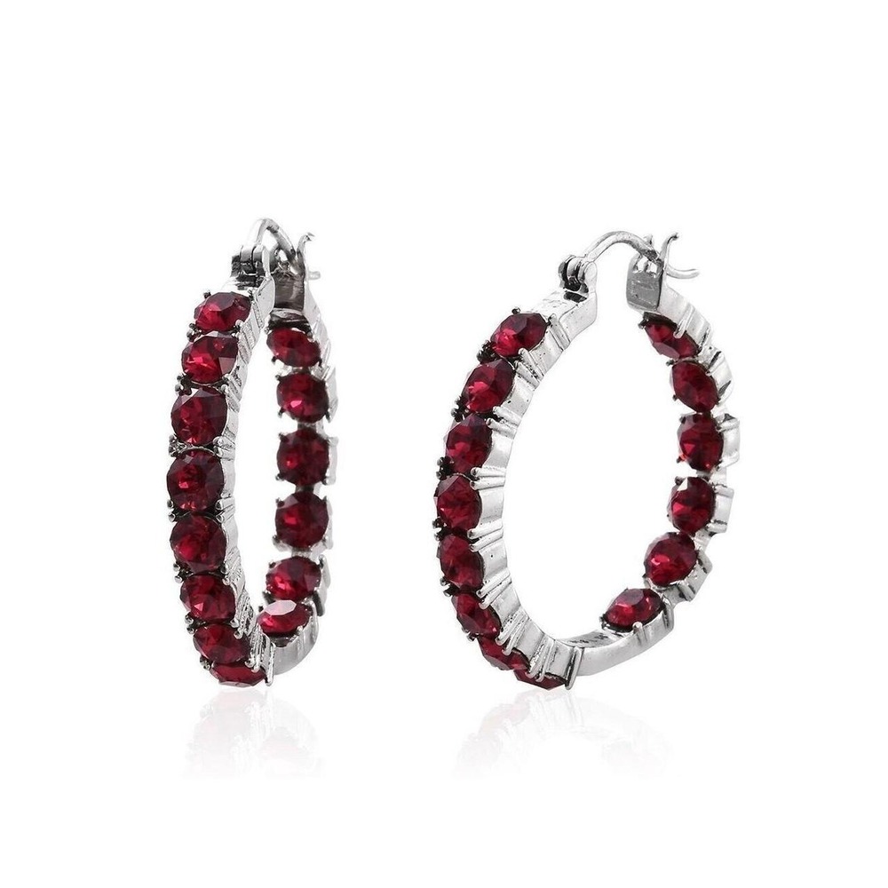 Austrian red crystal hoops inside out stainless steel
